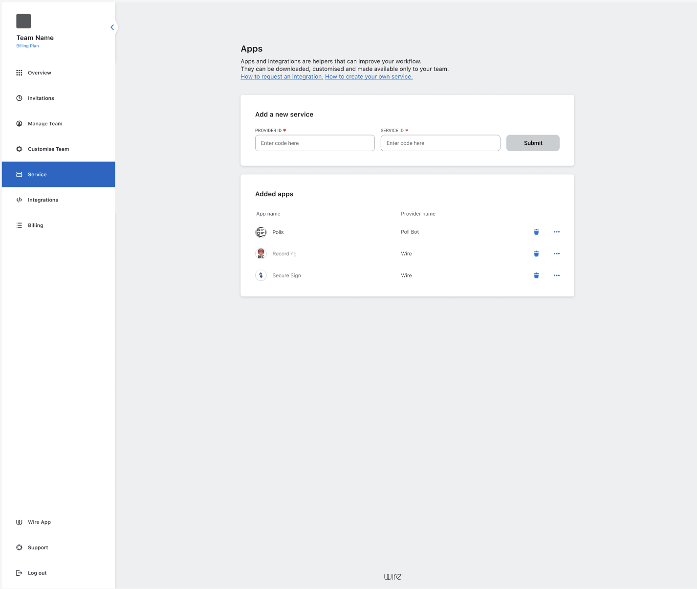 Team Settings Dashboard -> Apps -> Create New App
